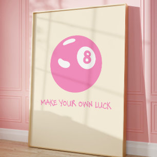 Affiche Boule 8 Chance Art mural Coquette rose