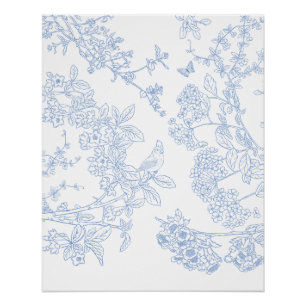 Affiche brillante à chinoiserie bleue