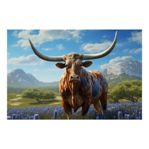 Affiche brillante d'art mural Texas Longhorn