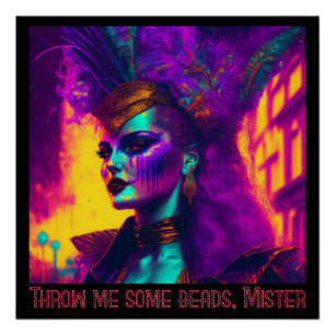 Affiche brillante de femme Mardi Gras cyberpunk-sy