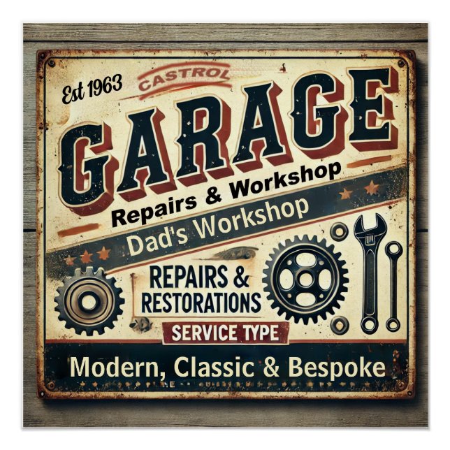 Affiche brillante de garage vintage personnalisabl (Devant)