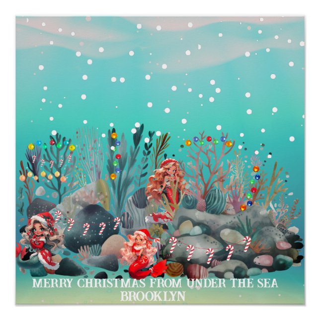 Affiche brillante de Noël de sirène (Devant)
