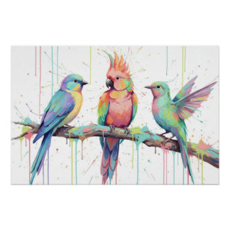 Affiche brillante de trois oiseaux aux couleurs pa