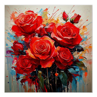 Affiche Brillante - Œuvre d'art Les Roses Rouges
