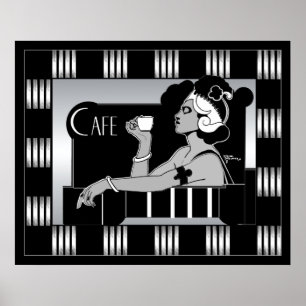Affiche Café Vintage Art Déco Rayure Noir