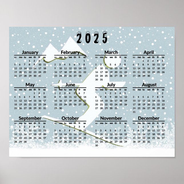 Affiche Calendrier 2025 de la scène de ski (Devant)
