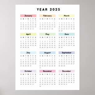 Affiche Calendrier minimaliste Arc-en-ciel 2025