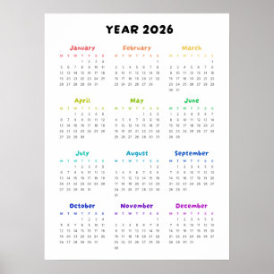 Affiche Calendrier minimaliste Arc-en-ciel 2026