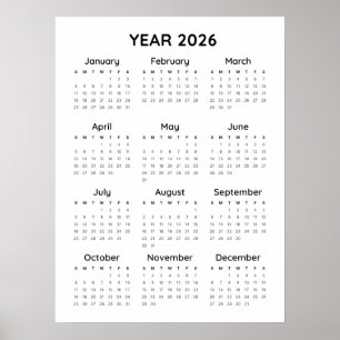 Affiche Calendrier minimaliste Arc-en-ciel 2026