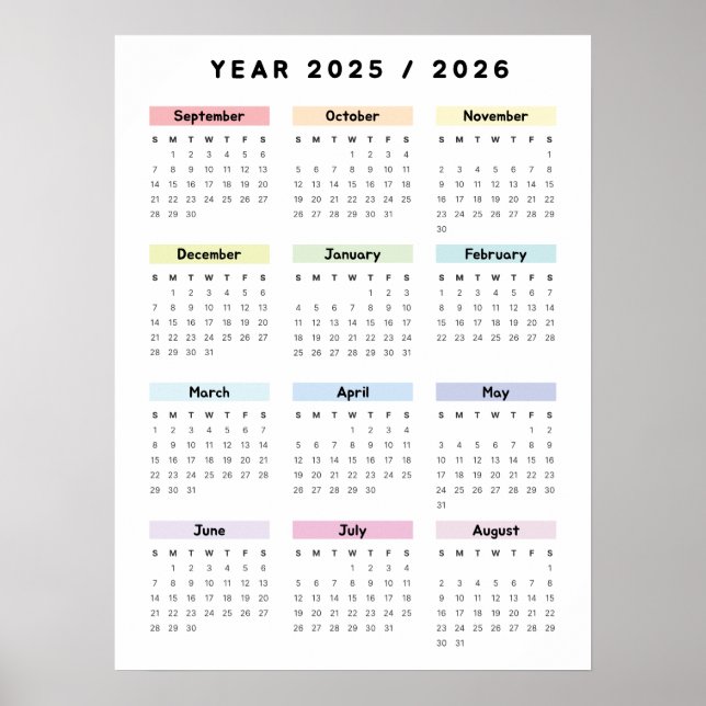 Affiche Calendrier Rainbow Minimalist 2025 2026 (Devant)