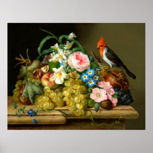 Affiche Cardinal, Fruit, and Flowers Still Life