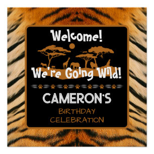 Affiche carrée d'anniversaire à motif de tigre