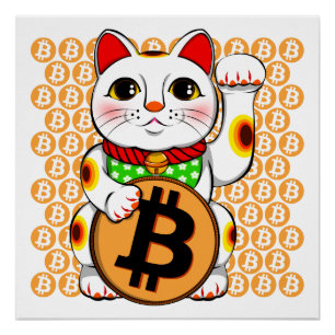 Affiche chanceuse de chat de Bitcoin Maneki Neko