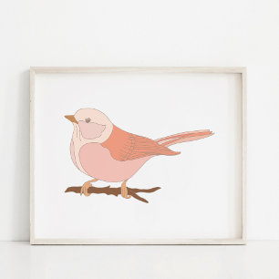 Affiche charmante d'art d'oiseau dessiné à la main