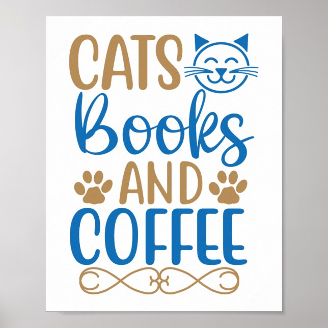 Affiche Chat, Livres & Café (Devant)