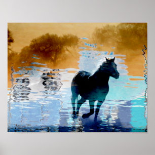Affiche Cheval Courir dans l'eau