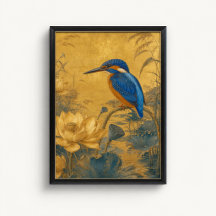 Affiche chinoise Lotus Martin-pêcheur