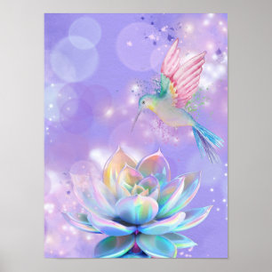 Affiche Colibri Mystique et Lotus Arc-en-Ciel