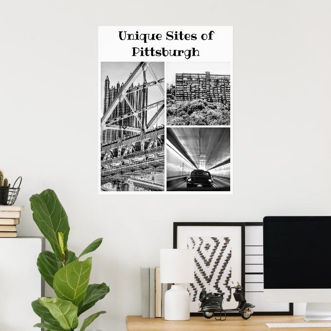 Affiche - Collage Pittsburgh N&B (Bureau à domicile)
