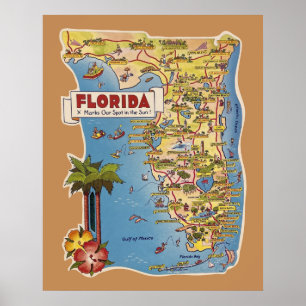 Affiche colorée de la carte de la Floride