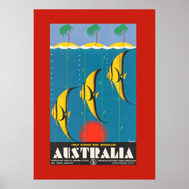 Affiche colorée de voyage de poissons australiens (Devant)