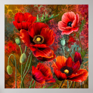 Affiche Coquelicots Rouges