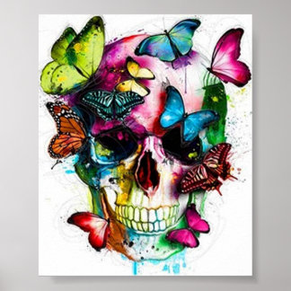 affiche crâne de sucre avec effet papillon
