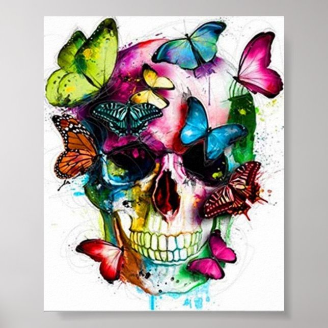 affiche crâne de sucre avec effet papillon (Devant)
