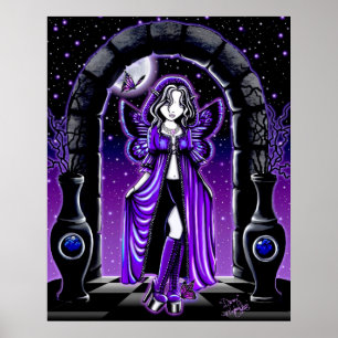 Affiche crépusculaire de fée de papillon de lune