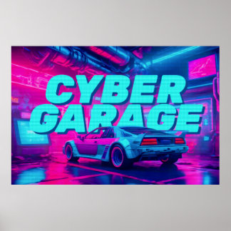 Affiche Cyberpunk Rétro Voiture Synthwave Garage S