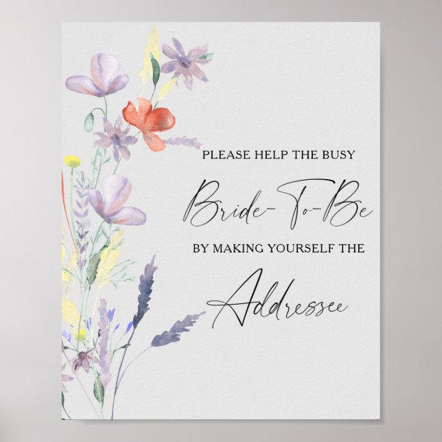 Affiche d'adresse d'aide florale boho pour la mari (Devant)