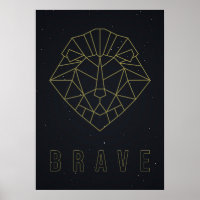 affiche d'affirmation de soi jaune origami lion