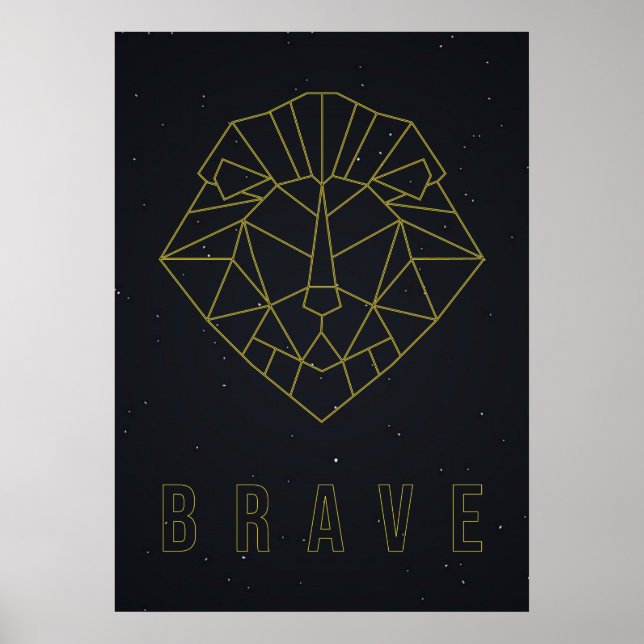 affiche d'affirmation de soi jaune origami lion (Devant)