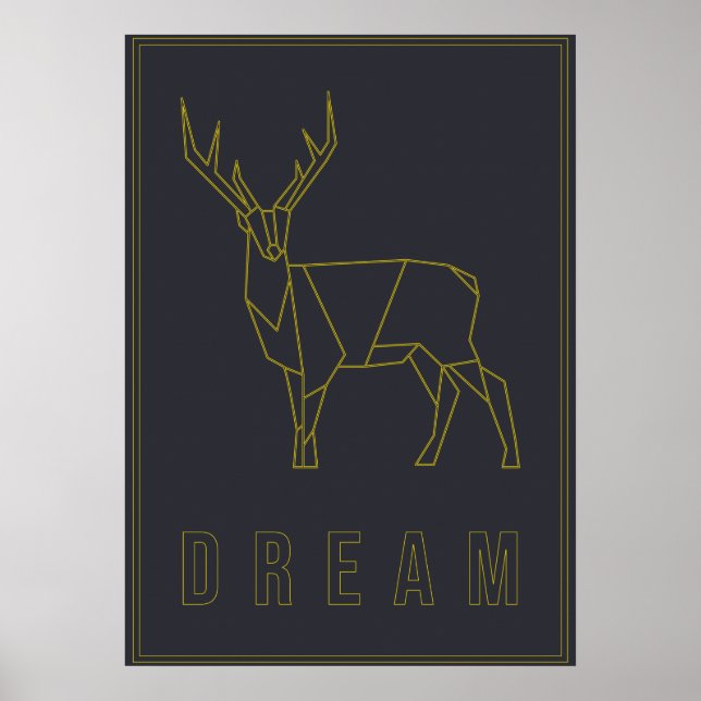 Affiche d'affirmation des cerfs en origami jaune.  (Devant)