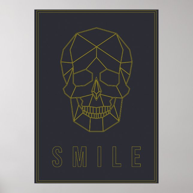 Affiche d'affirmation du crâne en origami jaune. s (Devant)