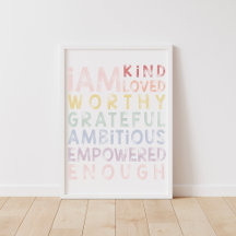 Affiche d'affirmations arc-en-ciel pastel pour enf