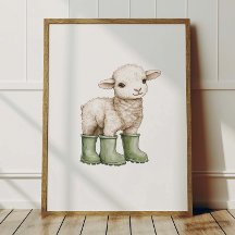 Affiche d'agneau en bottes vert sauge Décoration d