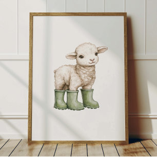 Affiche d'agneau en bottes vert sauge Décoration d