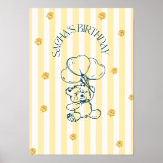Affiche d'anniversaire avec un ballon et un ours e