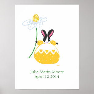 Affiche d'anniversaire de Bunny Fifi jaune daisy