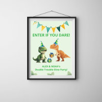 Affiche d'anniversaire Dinosaure pour jumeaux | En