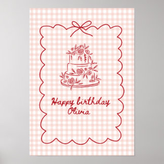 Affiche d'anniversaire Ourson Rose avec Ballons