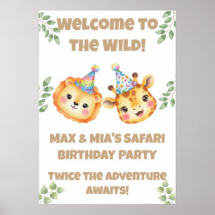 Affiche d'anniversaire Twins Safari   Bienvenue da