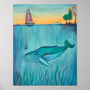 Affiche d'aquarelle de baleine