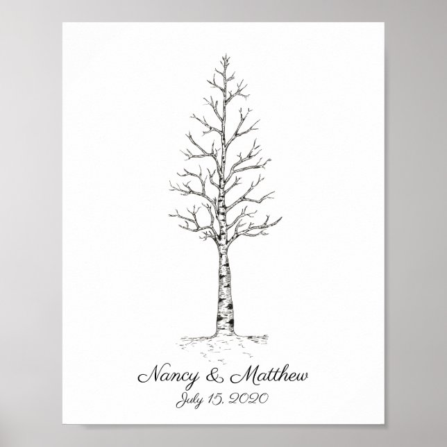 Affiche d'arbre d'empreintes digitales de mariage  (Devant)