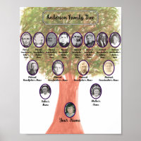 Affiche d'arbre généalogique à feuilles vertes à l