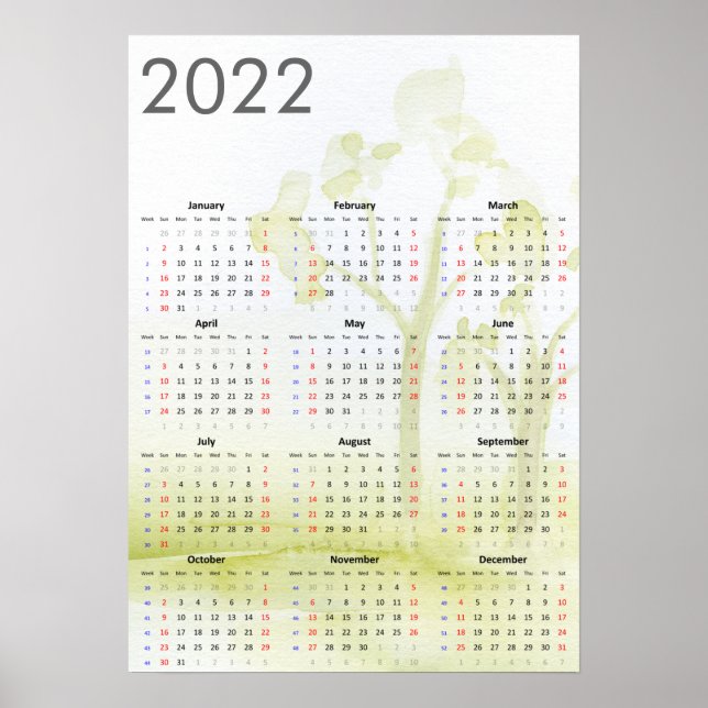 Affiche d'arbres à l'aquarelle 2022 (Devant)