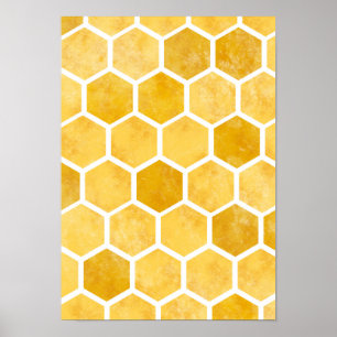 Affiche d'art abeille jaune en nid d'abeille