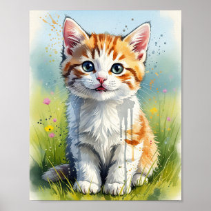 Affiche d'art aquarelle de chaton tabby orange jou