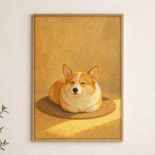 Affiche d'art aquarelle fantaisiste Corgi Loaf